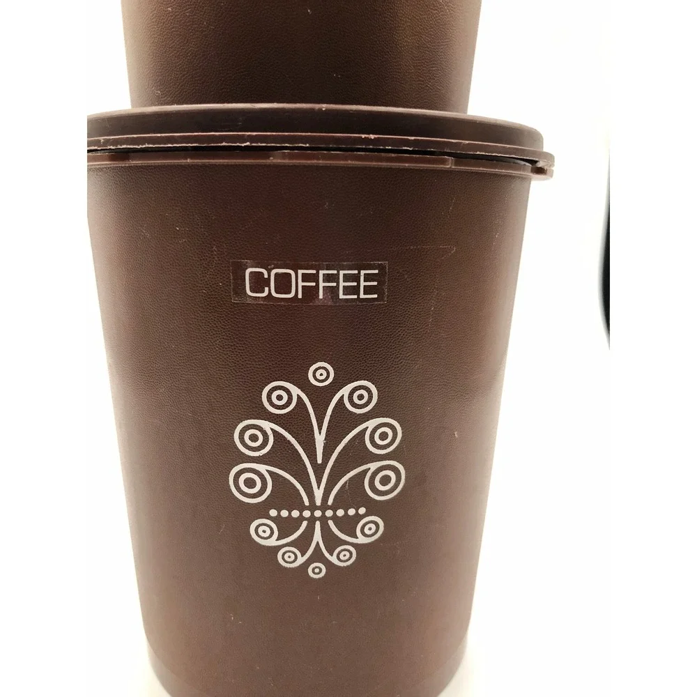 Vintage 70s Tupperware Servalier Brown Canisters COFFEE Starburst 809-14 & 811-3